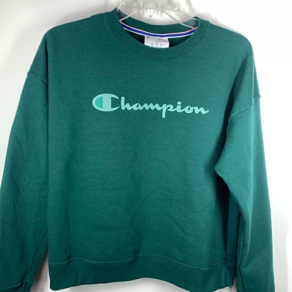 Champion Women's Script Logo Powerblend Crewneck Sweatshirt Green Size Small